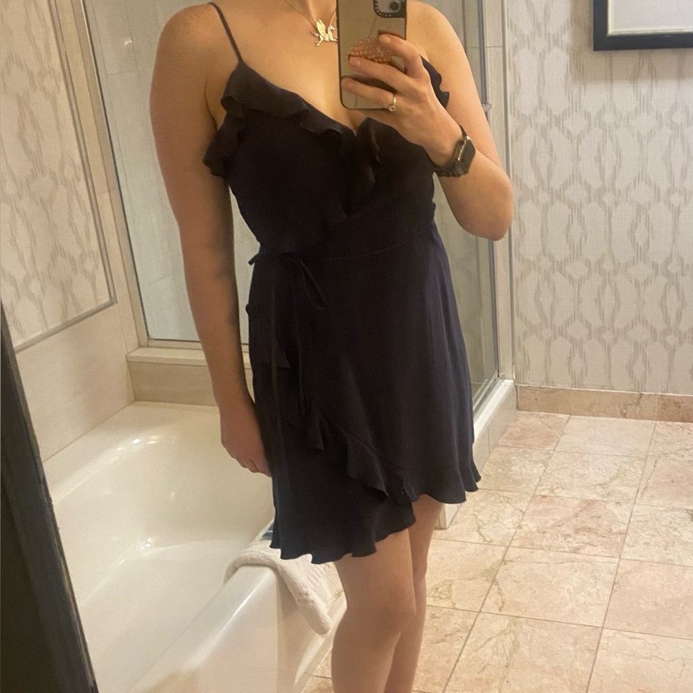 Aritzia Sunday Best Navy Blue Countess Wrap Dress M 4 6